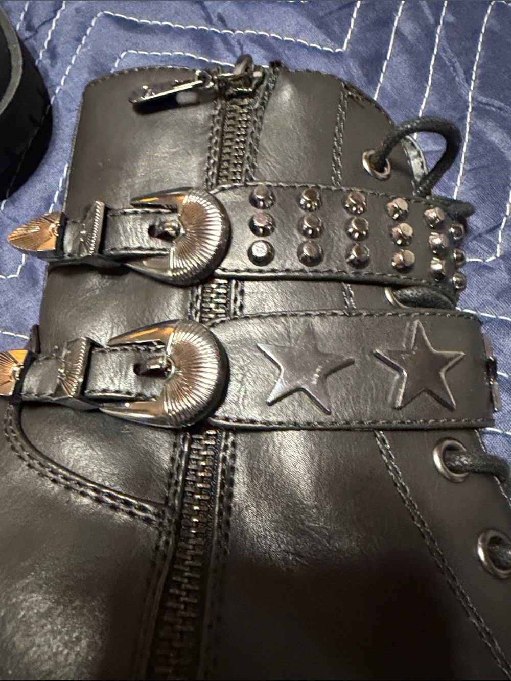 G by Guess Black Star-Stud Lace-Up Combat Boots - Picture 5 of 5